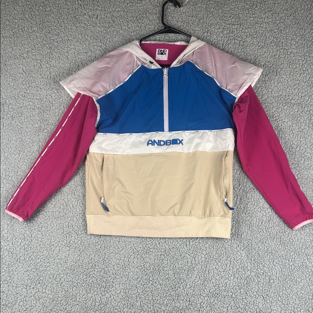 Andbox Oversized Multicolor Long Sleeve 1/2 Zip Windbreaker Hood Unisex Size XS